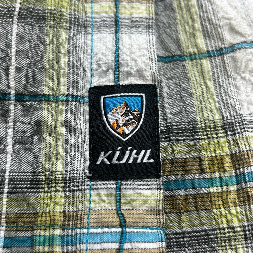 Kuhl Green Plaid Seersucker Button Down Shirt Large Hiking Fishing Outdoors Gorp - Picture 9 of 13